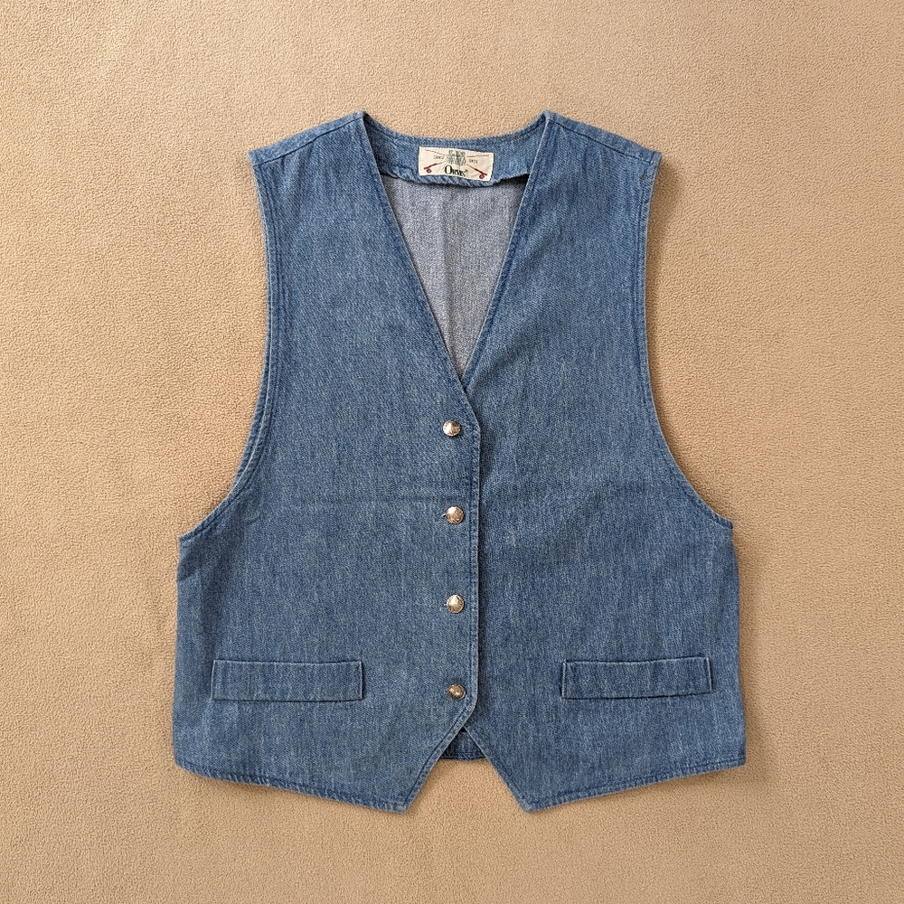 Vintage Orvis Vest Women's Medium Blue Denim 100% Cotton Made In USA